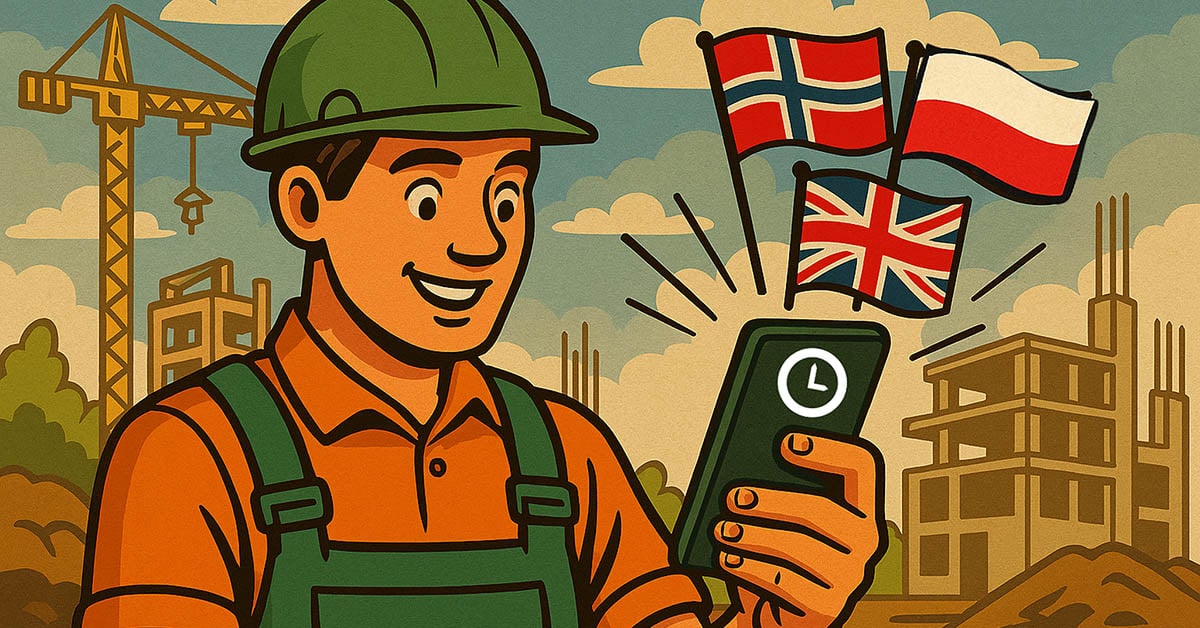 KI-generert bilde av arbeider med mobiltelefon og flagg.