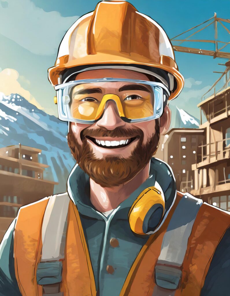 Firefly-aling man with a brown beard a helmet and-safety googles smiling on a contruction site Firefly-aling man with a brown beard a helmet and-safety googles smiling on a contruction site