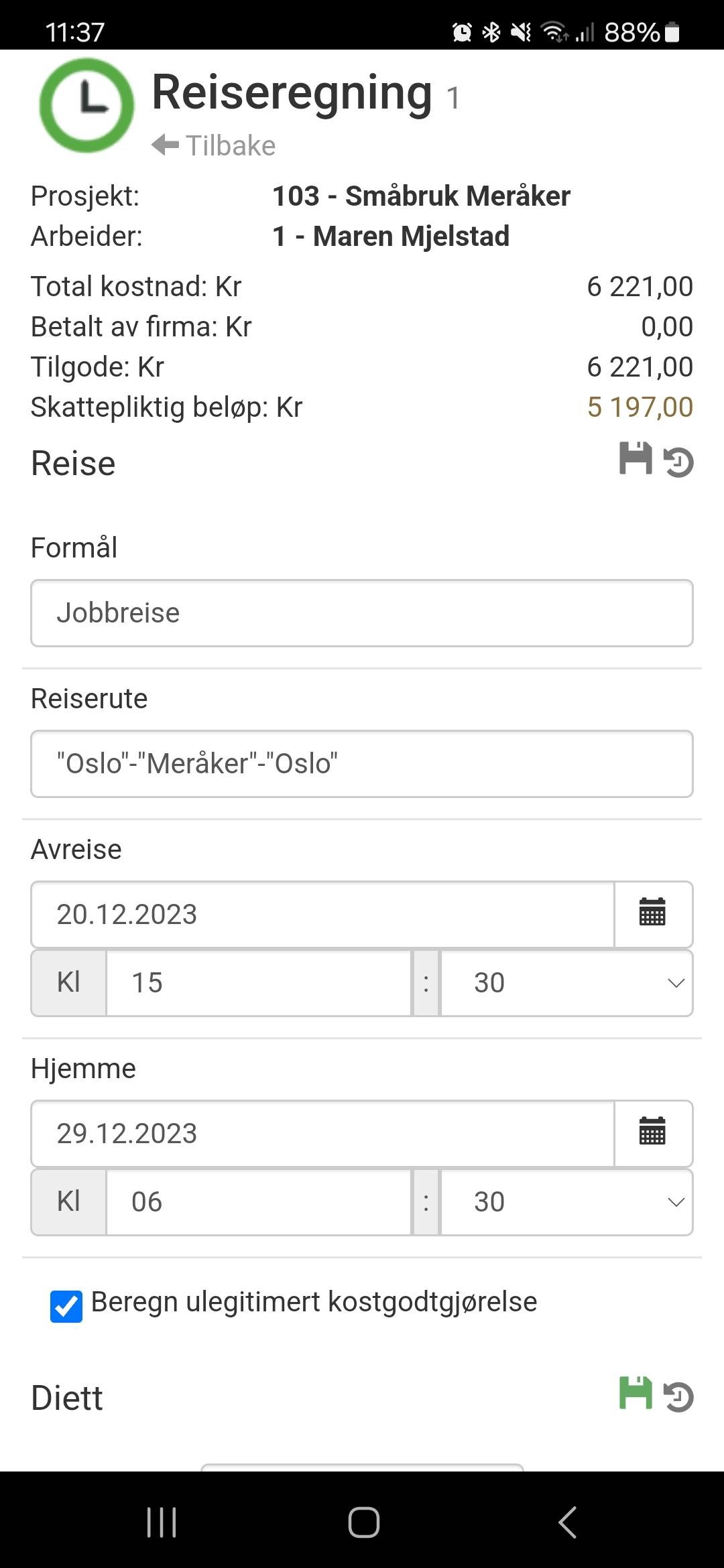 Reiseregning og utlegg