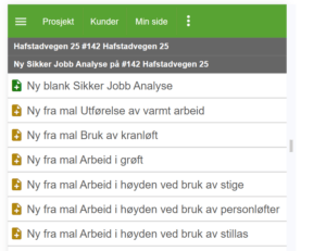 skjermbilde av Sikker Jobb Analyse i Proresult sitt system