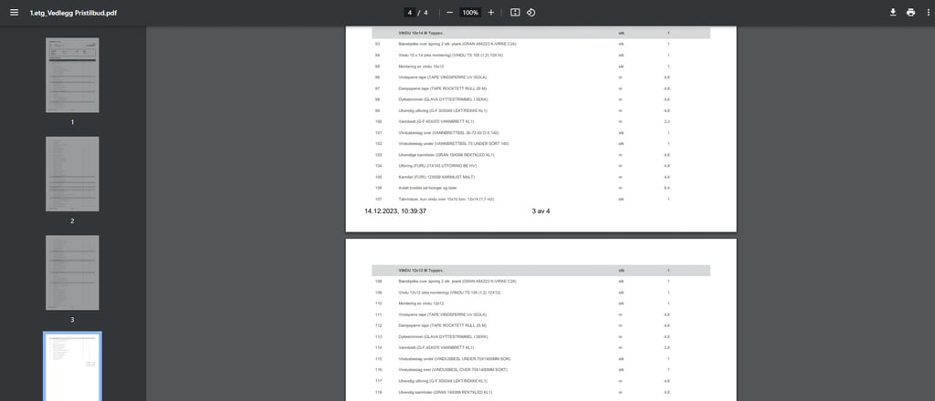 Inneholder detaljert tidbok

