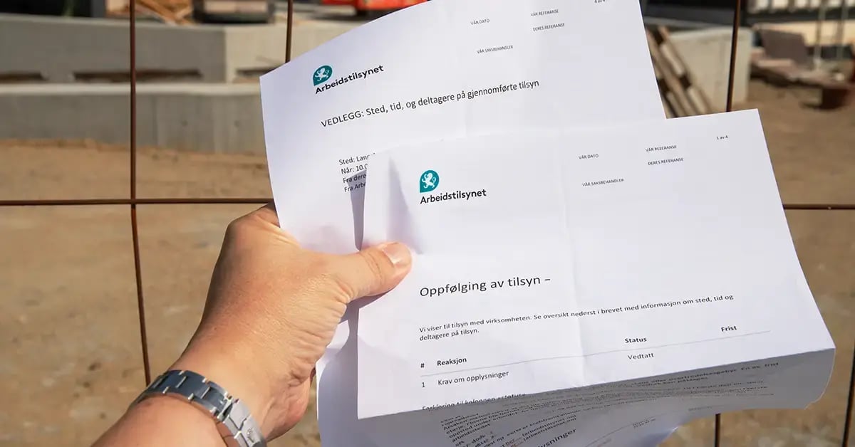 Tilsynsbrev fra Arbeidstilsynet.