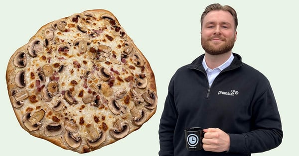 Prokveld med pizza og kaffe