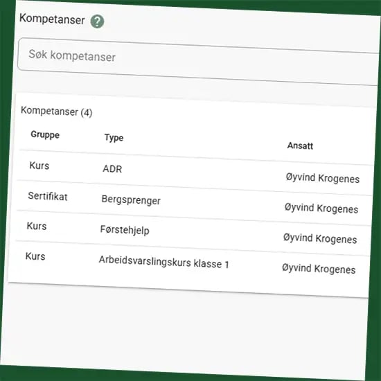 Skjermbilde kompetansemodulen i Proresult Skjermbilde kompetansemodulen i Proresult