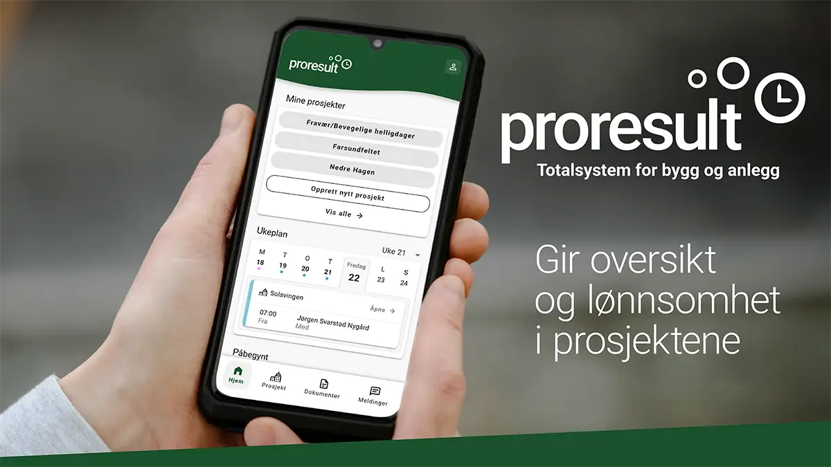 Proresult er et totalsystem for bygg og anlegg som gir oversikt og lønnsomhet i prosjektene Proresult er et totalsystem for bygg og anlegg som gir oversikt og lønnsomhet i prosjektene