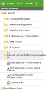 skjermbilde fra app på telefon, som viser Proresult sine dokumenter i deres app.